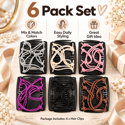GigBu 6-Pack Magic Hair Combs for Women, Stretchy Double Comb Adjustable Clips, Multicolor, 2.9"