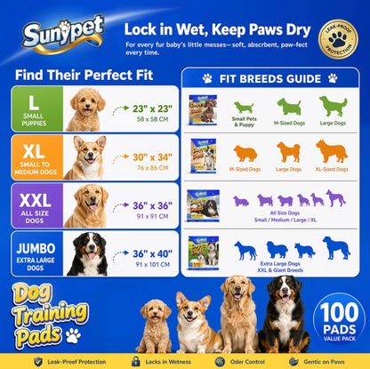 Sunypet Puppy Pads Disposable Dog Potty Training Pads, Quick Dry, Ultra Absorbent, L 23"x23", 100ct