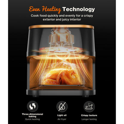 Suodoka Air Fryer 10 Qt Max 450F for Cooking, 6 Presets Fry Touch Panel Easy View Window, New Black