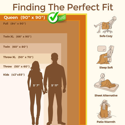 YGXNEWER Queen Size Blanket, Double Sided Flannel, 90 x 90 Inches, Gray, Luxury Anti-Static Fuzzy Soft Microfiber Bed Blankets