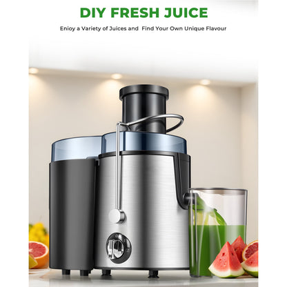 Electric Juicer Machine, 3″ Wide Feed Chute for Whole Fruits & Vegetables – Easy-Clean Design, Silver