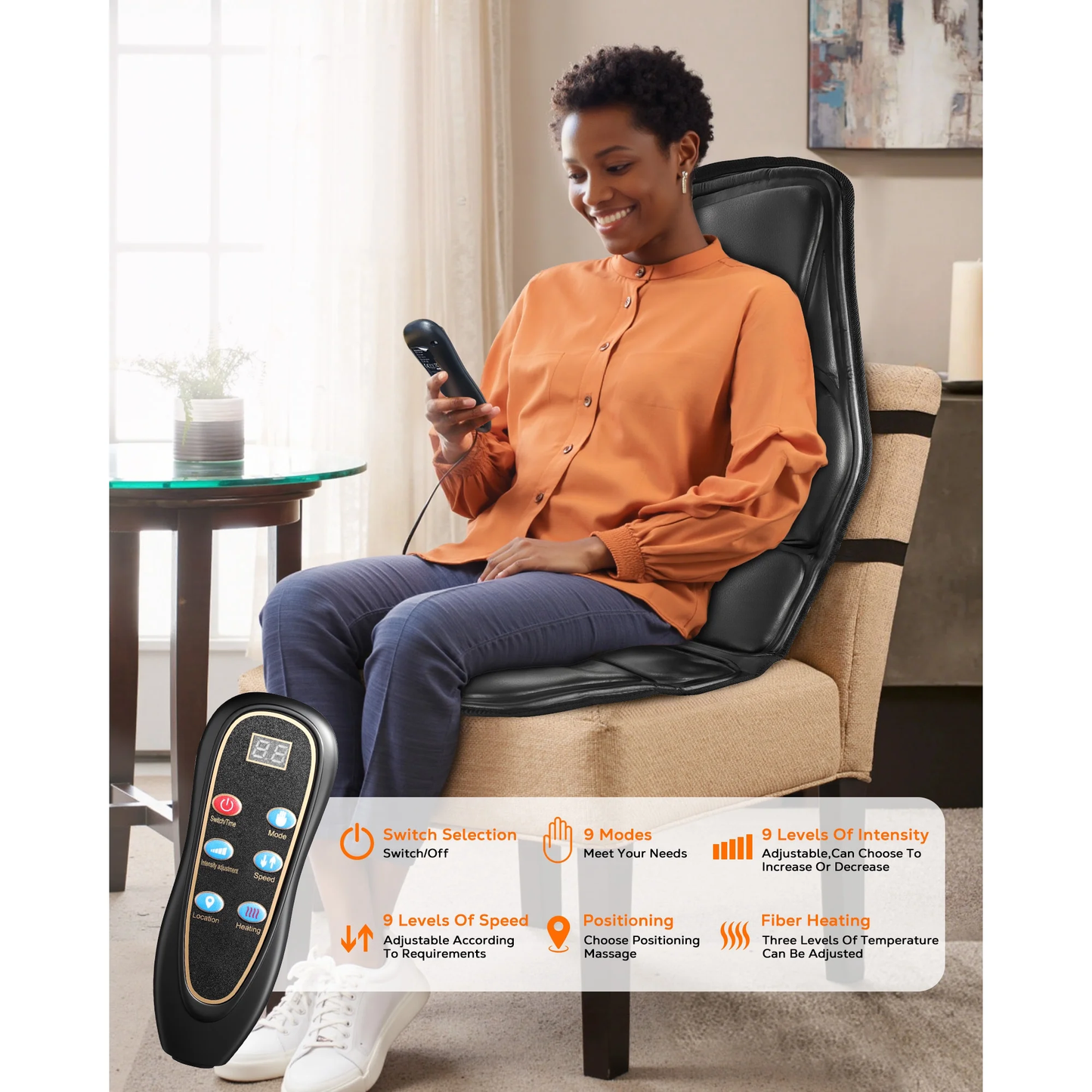 BOKYAN Back Massager, Electric Full Body Massager with Heat, Seat Cushion Massager Vibration Chair Pad for Home Car, Gifts