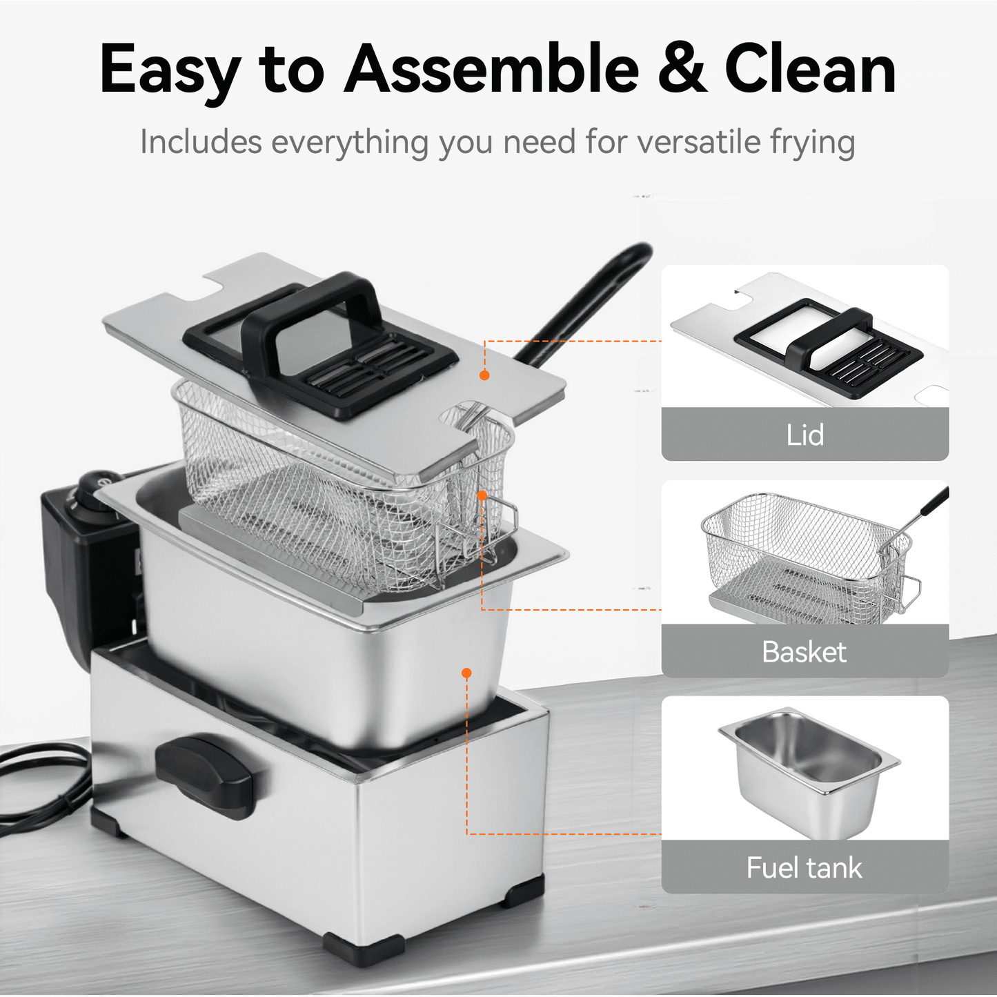 Suodoka Deep Fryer with Baskets, 3.5QT Electric Fryer with Adjustable Temp & Timer, Nonstick Tank for Chicken & Fries