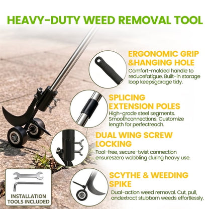 OHHANI 47.2 in Crack Weeder with Wheels, Stainless Steel Manual Crevice Weeding Tool for Patio Paver Deck Driveway Garden