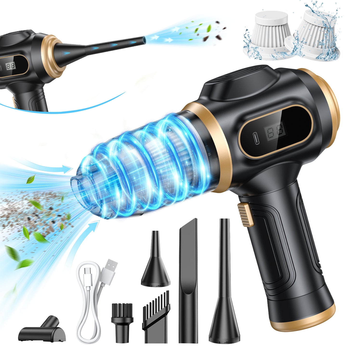 FLORAY Cordless Handheld Car Vacuum Cleaner with Digital Battery Display, Portable Cleaner with 9 Attachments for Car, Home & Office