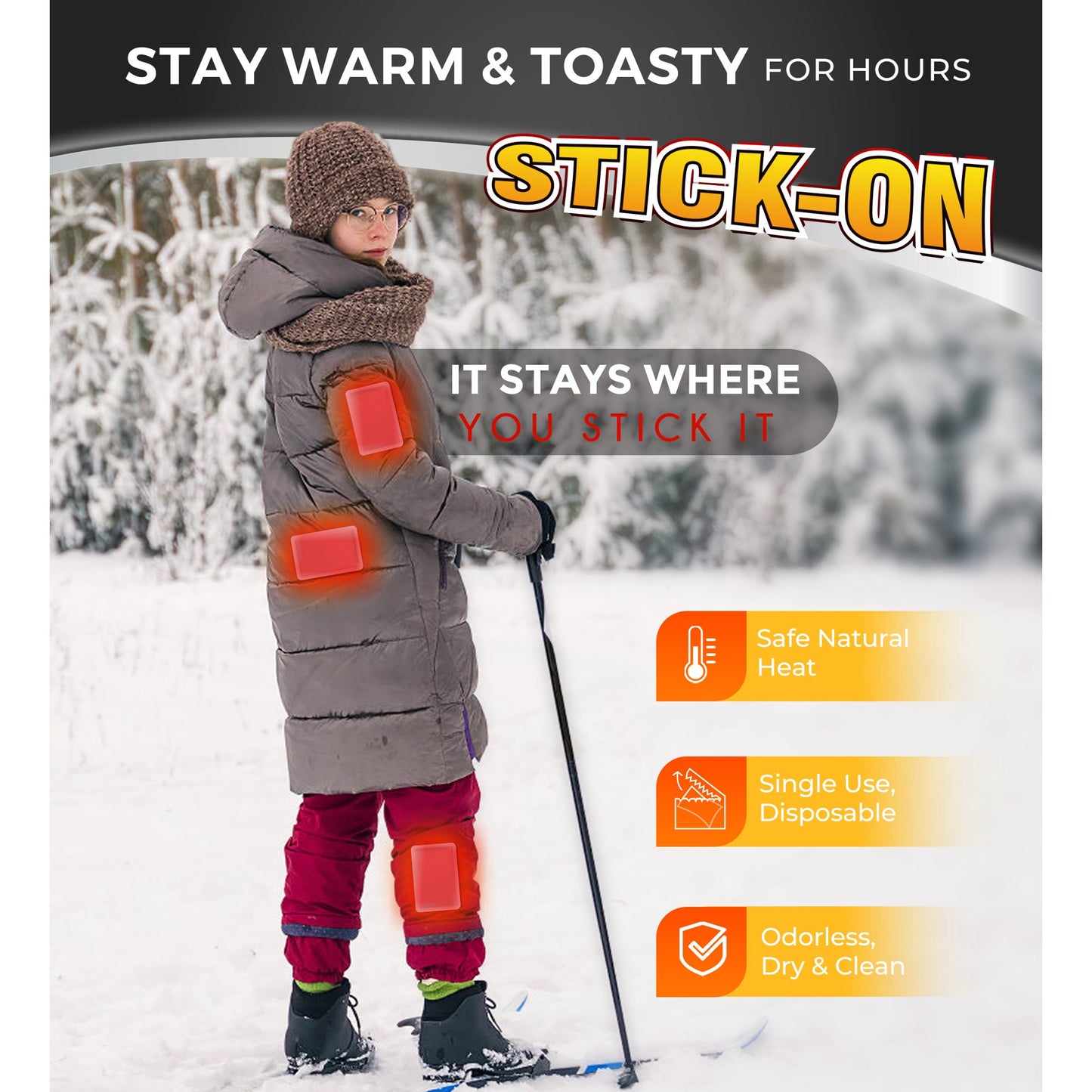 NFTIGB Body Warmer Hand Warmers with Adhesive Backing, Disposable 85Pcs, Long Last Safe Heated 12H