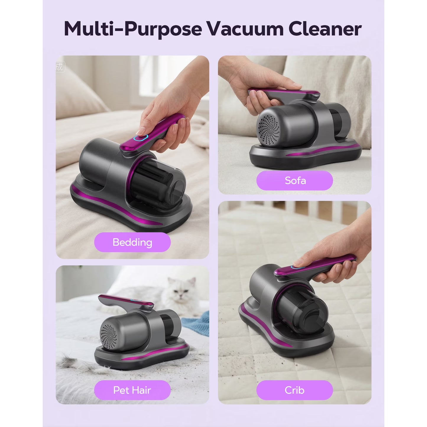 FVSA Mattress Vacuum Cleaner with UV Sanitizing & 8000Pa Suction, Cordless Handheld Bed Vac for Dust Mites, Pet Hair on Sofa, Couch, Fabric