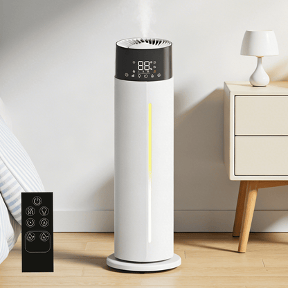 Reelexia 11L Top Fill Tower Humidifiers for Large Room, Cool Mist Floor Humidifier with Wheels, Humidistat, Remote, 1-24H Timer, Night Light, Aroma Tray, White