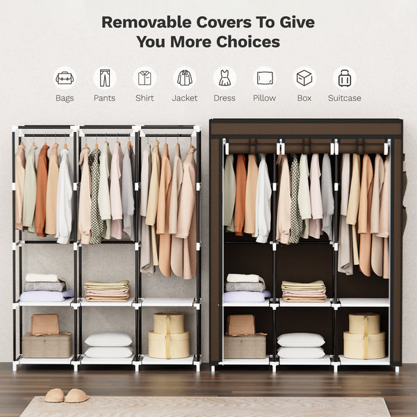 Riousery Portable Closet, 51 Inch Wardrobe Closet for Hanging Clothes 6 Storage Organizer Shelves, Brown