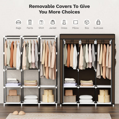 Riousery Portable Closet, 51 Inch Wardrobe Closet for Hanging Clothes 6 Storage Organizer Shelves, Brown