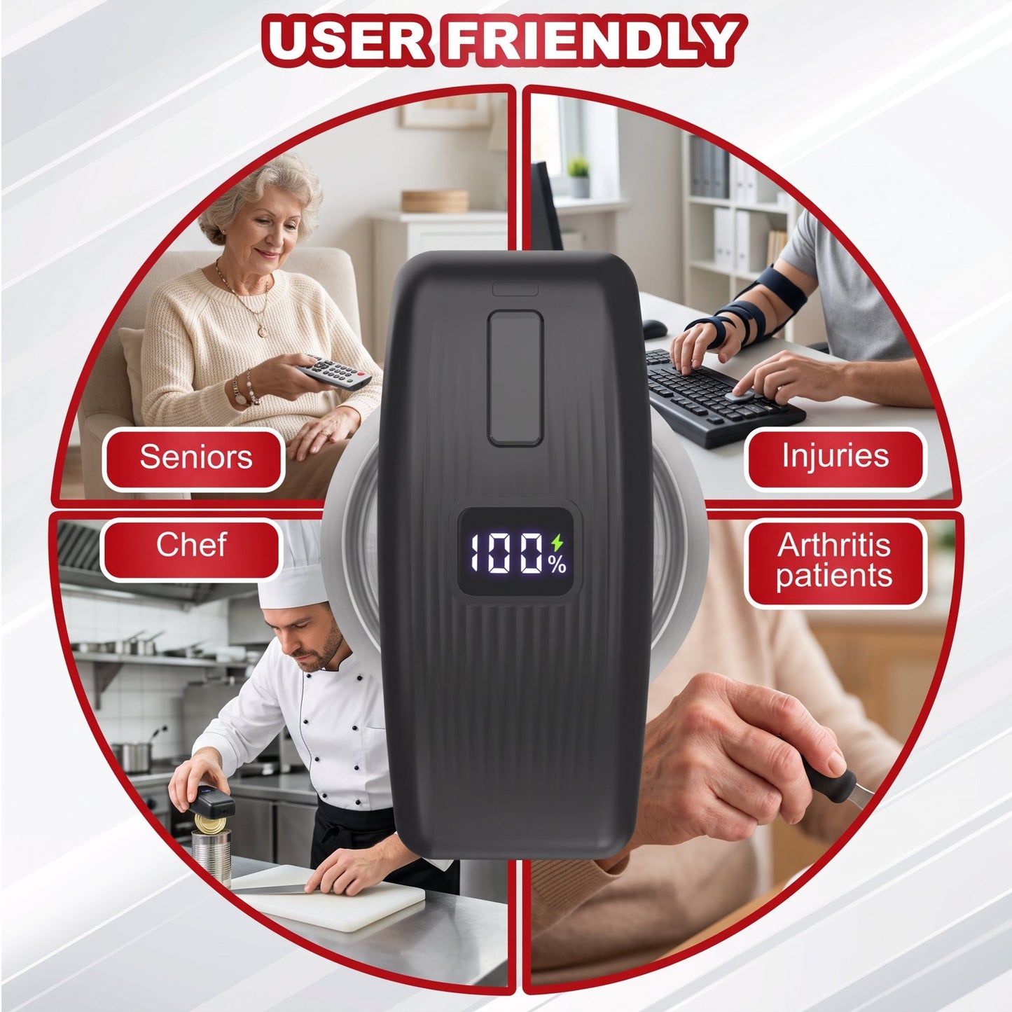 Suodoka Electric Can Opener, USB Rechargeable with LED Display, One-Touch Operation, Smooth Edge, Hands-Free for Kitchen, Seniors & Arthritis Users, Black