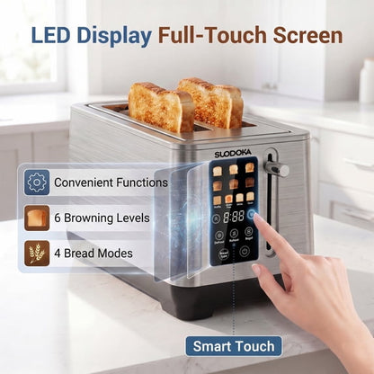 Suodoka 4-Slice Long Slot Toaster, Digital Touch Control with 6 Shade Settings, 5 Functions & 9.84" Extra-Wide Slots