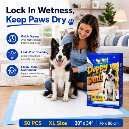 Sunypet Puppy Pads Disposable Dog Potty Training Pads, Quick Dry, Ultra Absorbent, XL 30"x34", 50ct