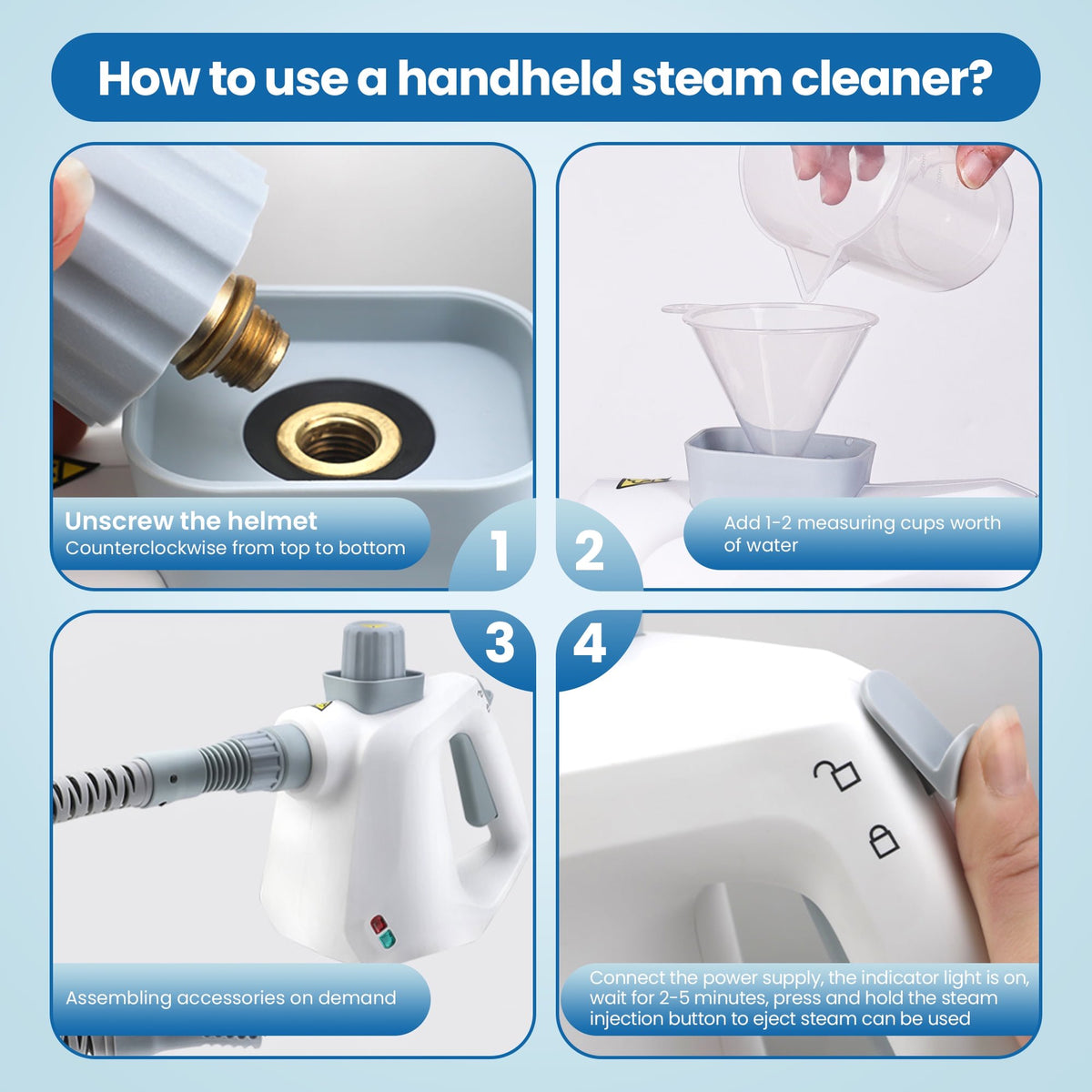 WZAUJKL Handheld Steam Cleaner, 1000W Multi-Surface Cleaner with 9 Accessories, Compact Design, White