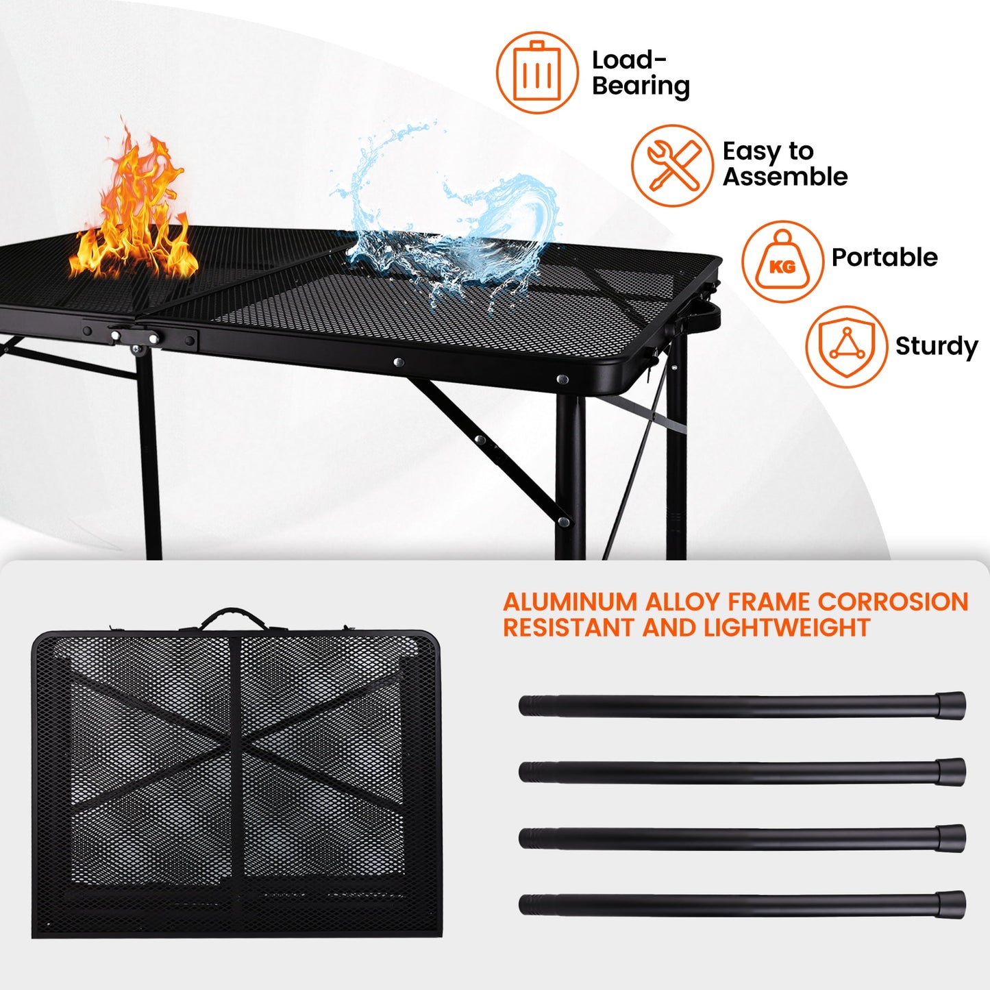OHHANI Camping Table, Folding Grill Table 3Ft, Portable Outdoor BBQ & Picnic Table, Easy Storage, Black