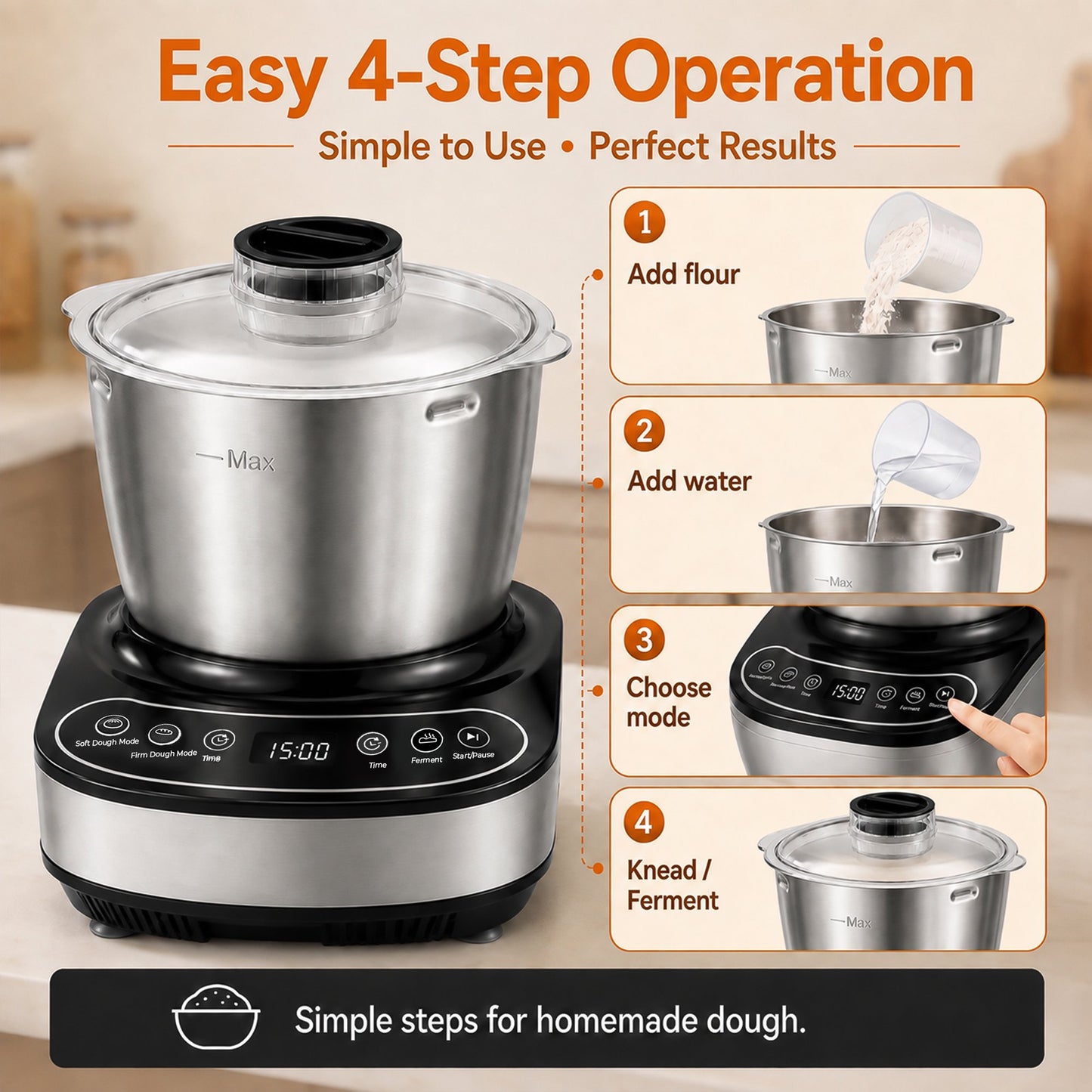 Casualife Automatic Electric Dough Maker, Multi-Functional Dough Mixer with Ferment Mode for Bread and Pizza