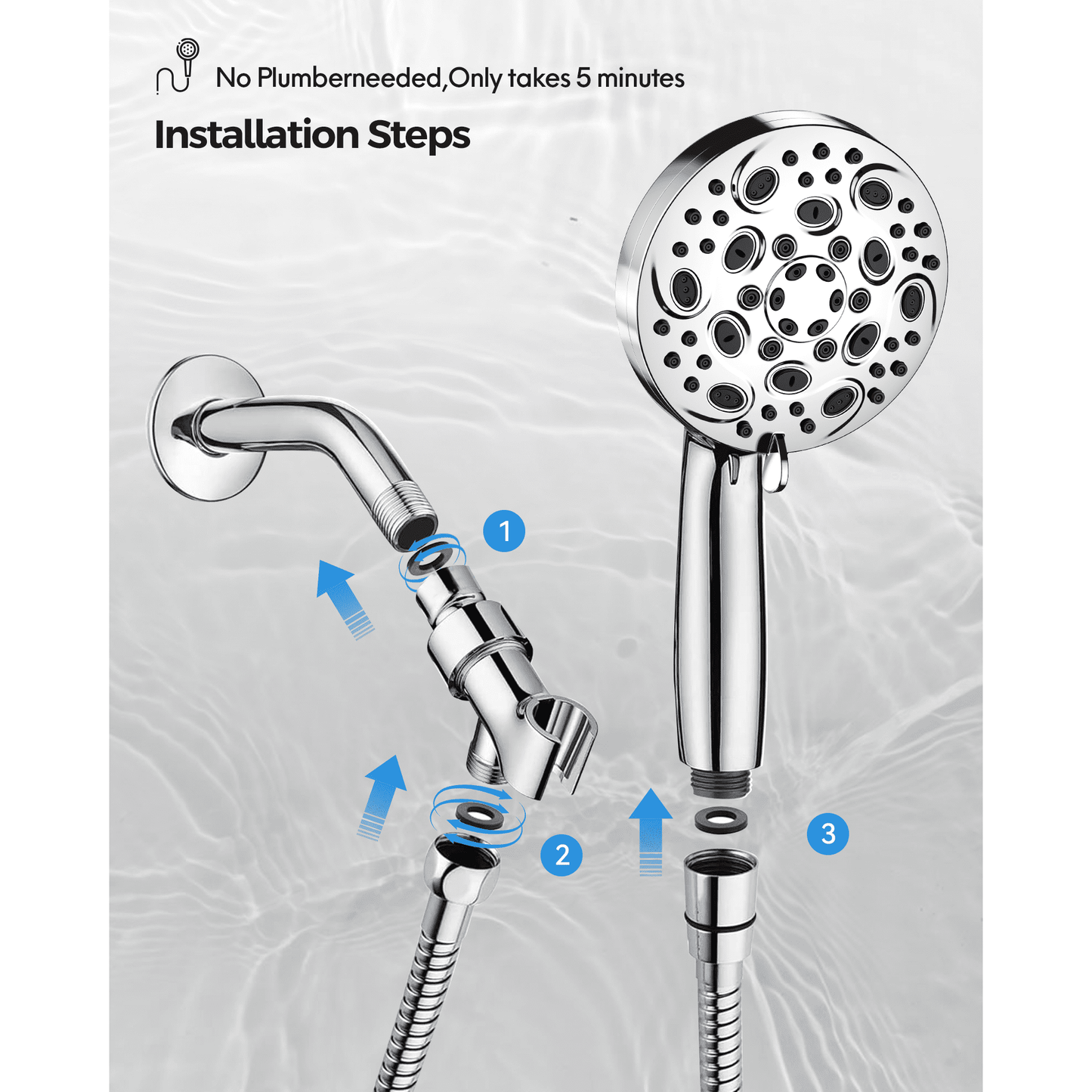 NFTIGB Handheld Showerhead for Bathing 10 Spray Modes Stainless Steel High Pressure Shower Head,Chrome