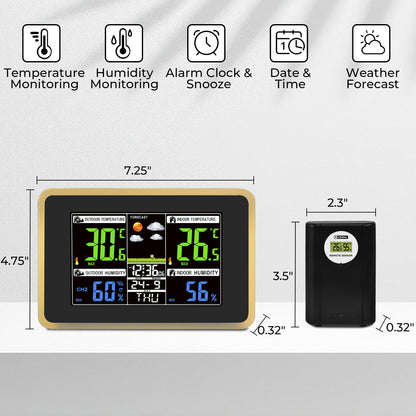 AOLIGO Wireless Weather Station, Color Display with Indoor Outdoor Thermometer, Forecast, Alarm and Calendar, Black