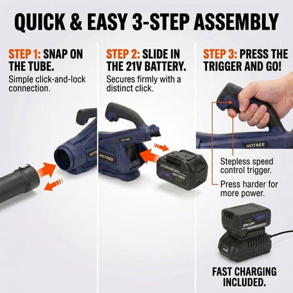 HOTREE Cordless Leaf Blower, 600 CFM, 170 MPH, Stepless Speed Control, 2 x 2.0 Ah Batteries, Lightweight, Suitable for Lawns, Garages, and Patios