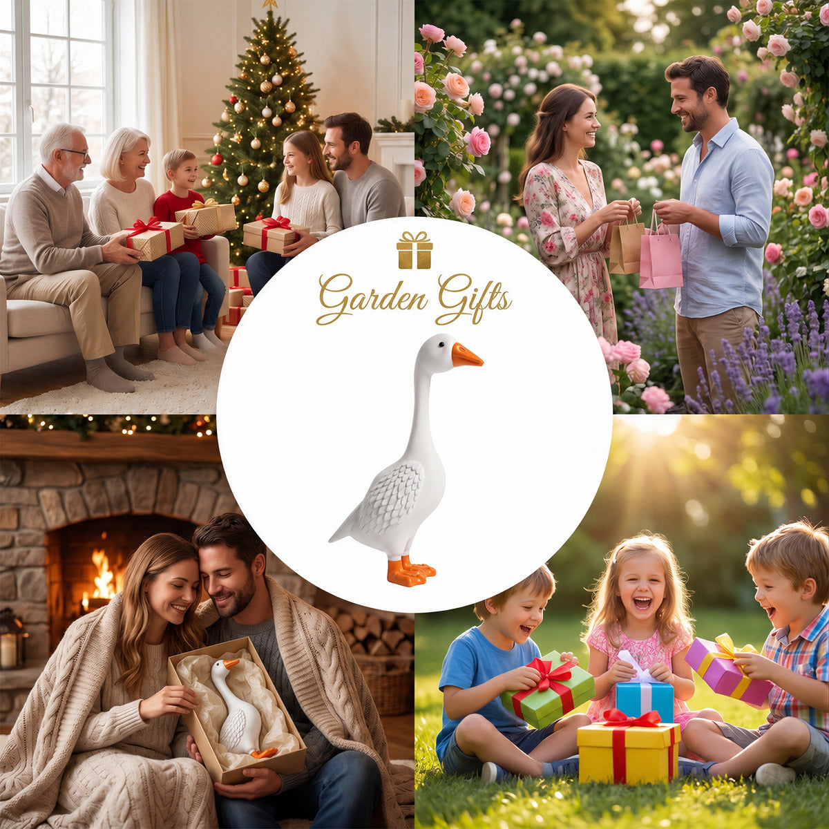 OHHANI 12-Inch Resin Porch Goose Statue, Classic White Garden Yard Decor, Indoor & Outdoor Lawn Ornament