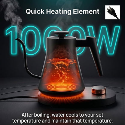 Casualife 0.8L Gooseneck Electric Kettle, Digital Temperature Control Electric Tea Kettle with Keep-Warm & 60s Memory, Safe Easy Clean for Home Office.