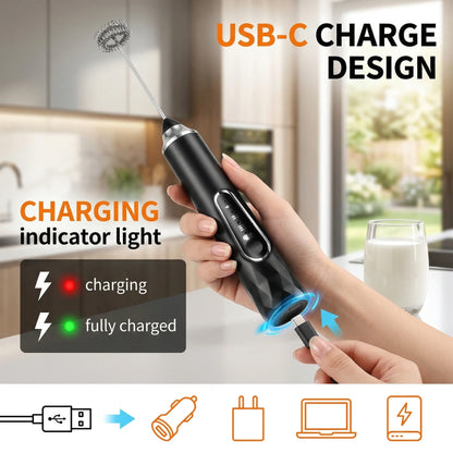 M Buder Milk Frother, Handheld Foam Maker and Electric Egg Whisk, 3 Speed Rechargeable Coffee Frother Wand with 2 Detachable Whisks, Black