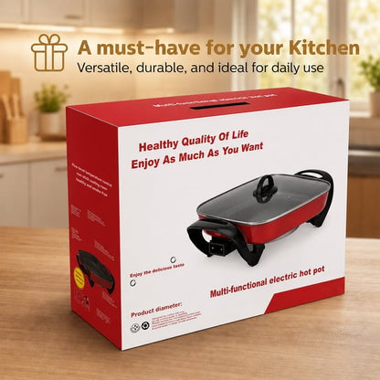 Casualife 5L Electric Hot Pot, Multi-Functional Non-Stick Electric Skillet with Vented Glass Lid, 5.3 Qt Family Size Cooker for Frying, Simmering & Boiling, Black