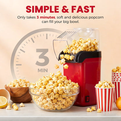 Casualife Air Popcorn Maker, Oil-Free Hot Air Popper, 8-Cup Capacity, One-Button Operation
