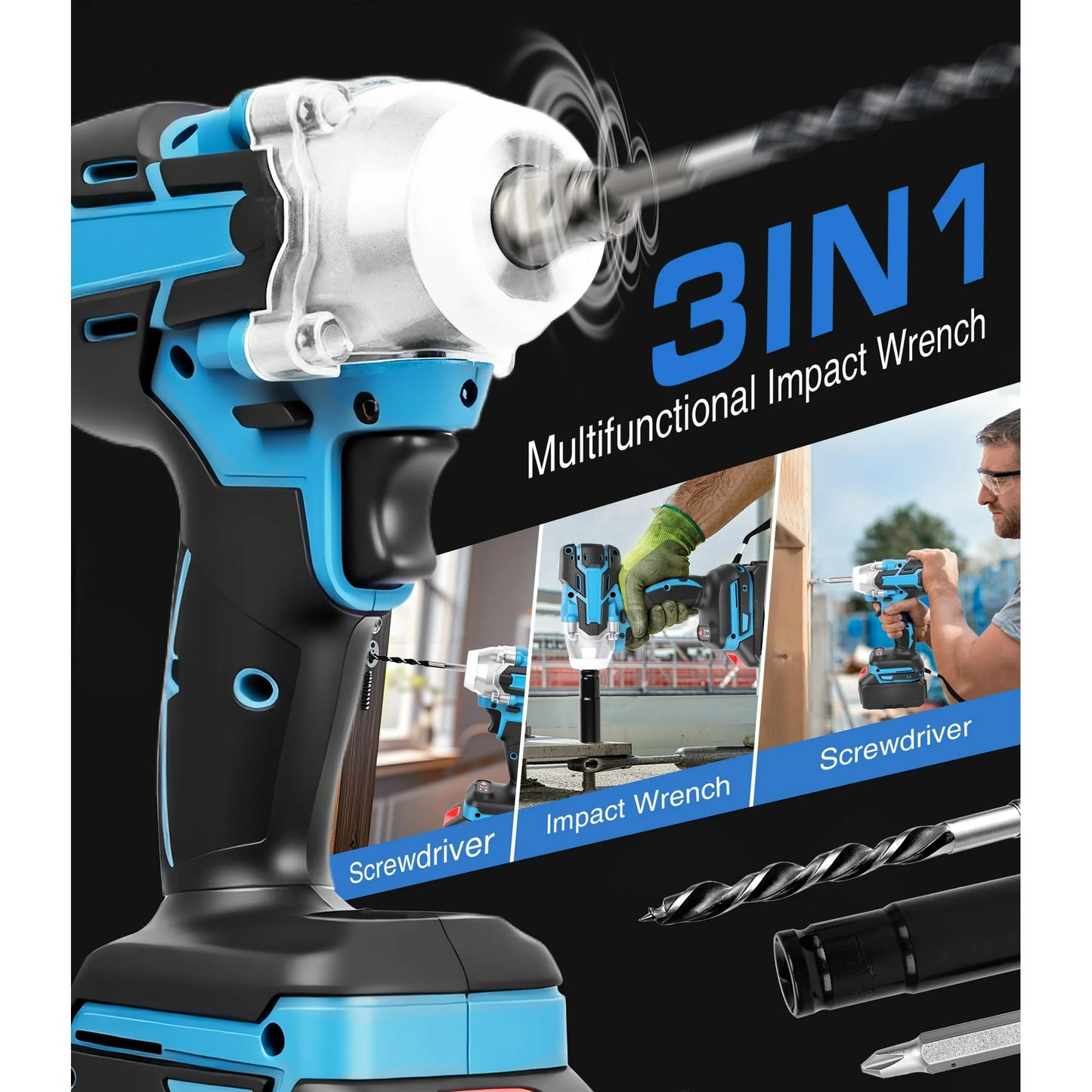 Cordless Impact Wrench 1/2 Brushless Impact Gun With 3000RPM & Max Torque 260 ft-lbs High Torque Gun w/ 2x 2.0Ah Battery & Charger