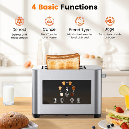 Suodoka Toaster 2 Slice Wide Slots Touchscreen 6 Shade Settings, Stainless Steel Bread Toaster with Reheat, Cancel, Defrost,New