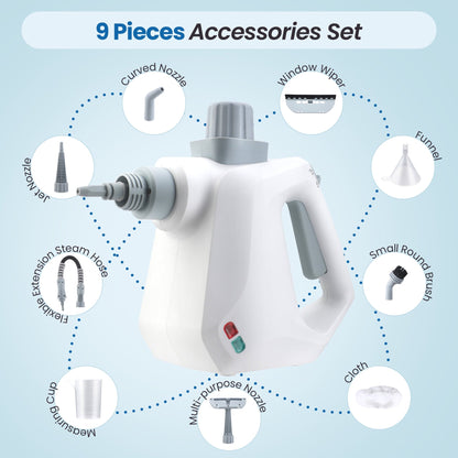 WZAUJKL Handheld Steam Cleaner, 1000W Multi-Surface Cleaner with 9 Accessories, Compact Design, White