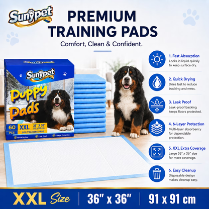 Sunypet Puppy Pads Disposable Dog Potty Training Pads, Quick Dry, Ultra Absorbent, XXL 36" x 36", 60ct