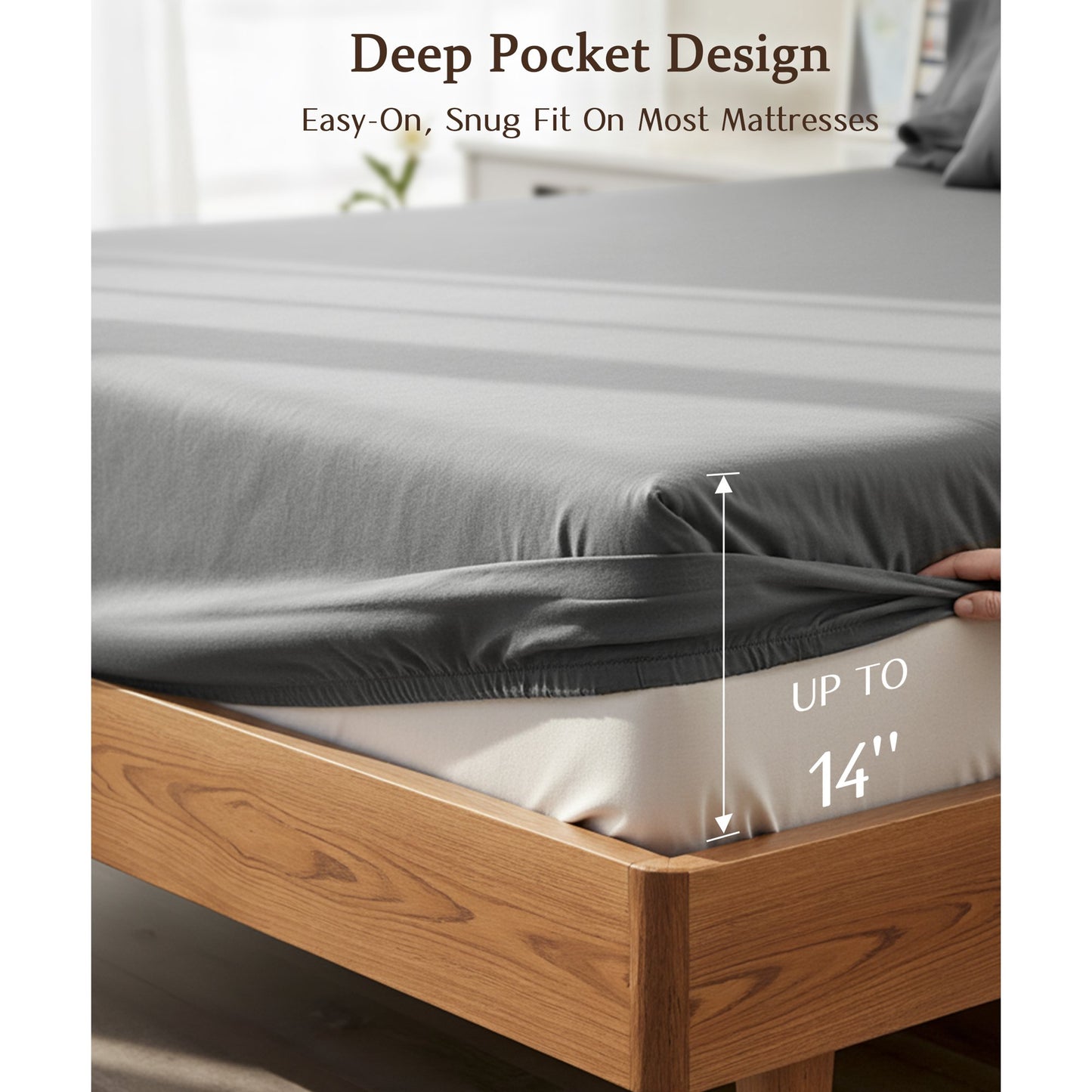 YGXNEWER King Size 4 Piece Sheet Set, Comfy Breathable Cooling Bed Sheets Set, Hotel Luxury Bedding, Deep Pockets, Ultra-Soft, Wrinkle Free, Grey