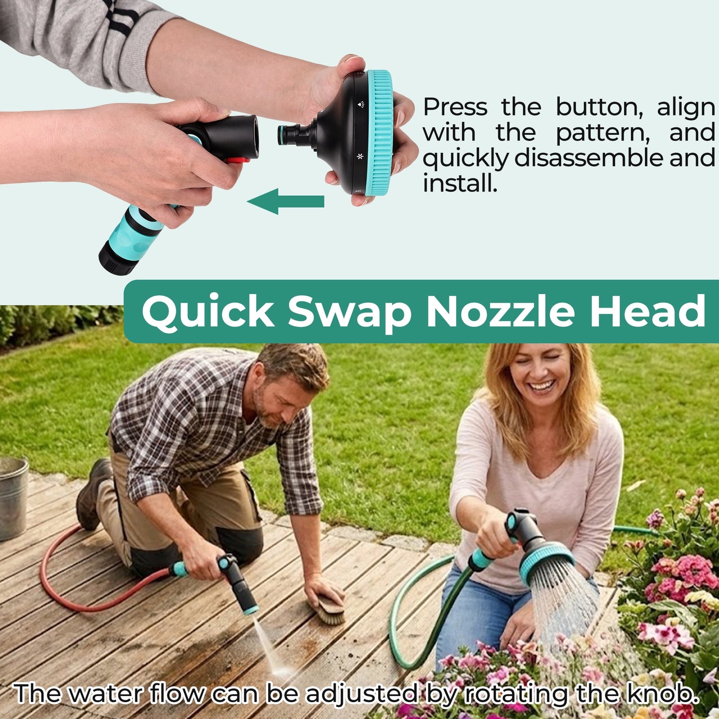 OHHANI Garden Hose Nozzle Multiple modes Dual Nozzle System Thumb Control for Watering Garden, Cleaning, Washing Car, Showering Pets