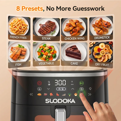 Suodoka 8-in-1 Air Fryer 7QT, 400°F Max, Viewing Window, Preheat & Keep Warm, Shake Reminder, Nonstick Basket