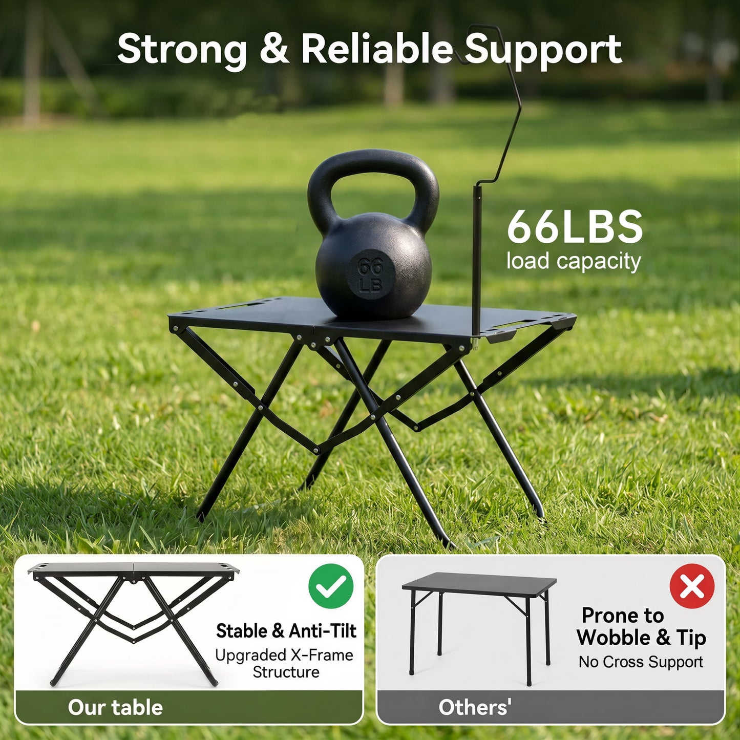 OHHANI Portable Folding Camping Table with Lantern Stand, Lightweight Tactical Aluminum Picnic Table with Storage Bag, Black