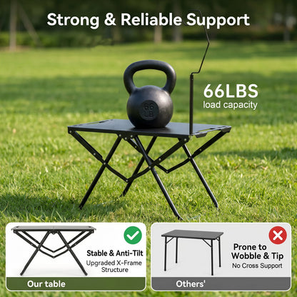 OHHANI Portable Folding Camping Table with Lantern Stand, Lightweight Tactical Aluminum Picnic Table with Storage Bag, Black
