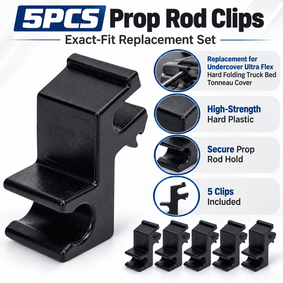 GigBu 5-Pack Tonneau Cover Prop Rod Clips, Replacement for Hard Folding Truck Bed Covers, Plastic