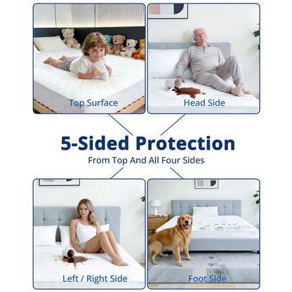 YGXNEWER Queen Waterproof Mattress Protector, 3-Layer Brushed Fabric & Cotton & Fill TPU Membrane, Soft Noiseless Breathable Deep Pocket 8"-21", Dustproof Cover Pad