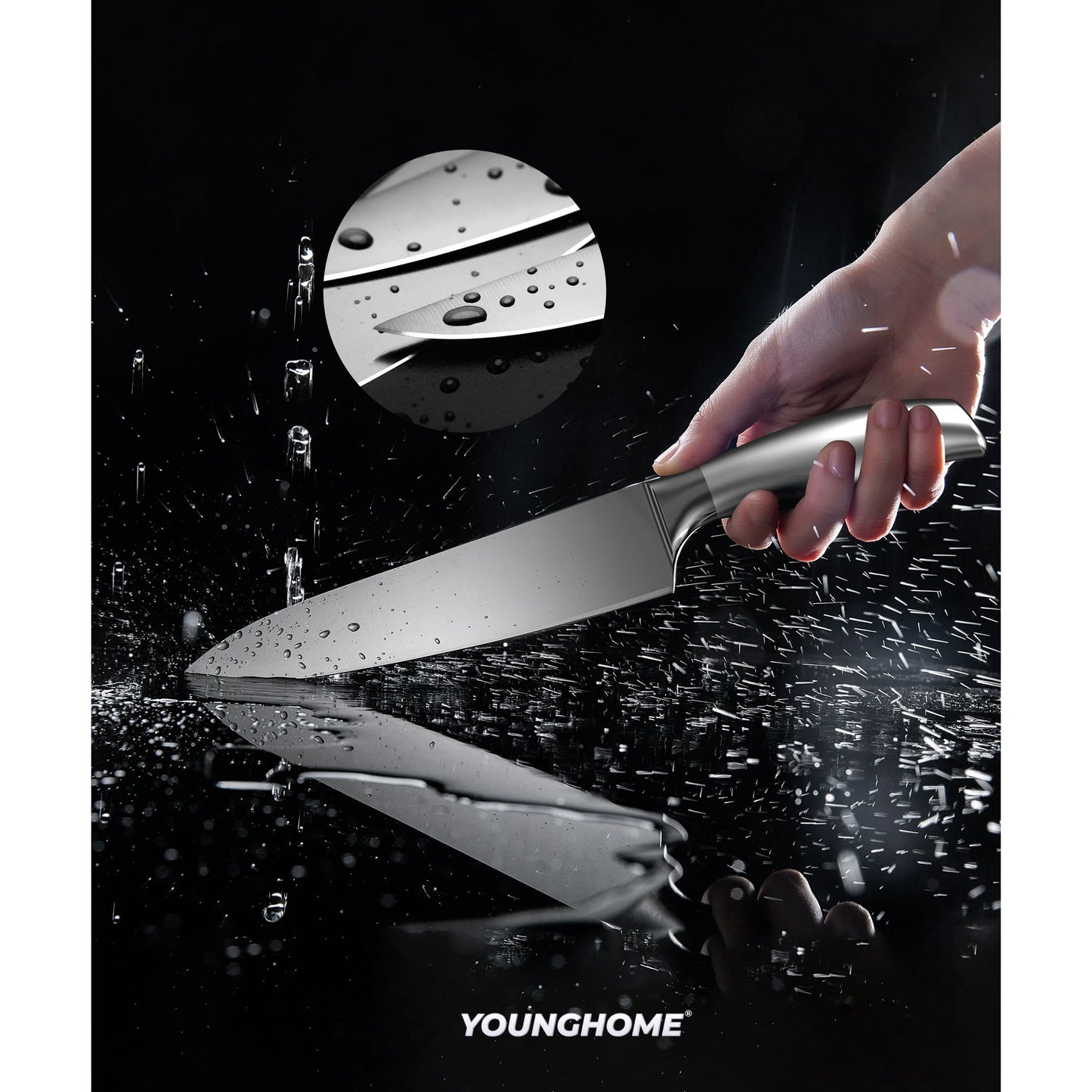 Younghome 14 Pcs Sharp Knife Set with Block Built-in Sharpener,Ergonomic Handle,Kitchen Chef Knives