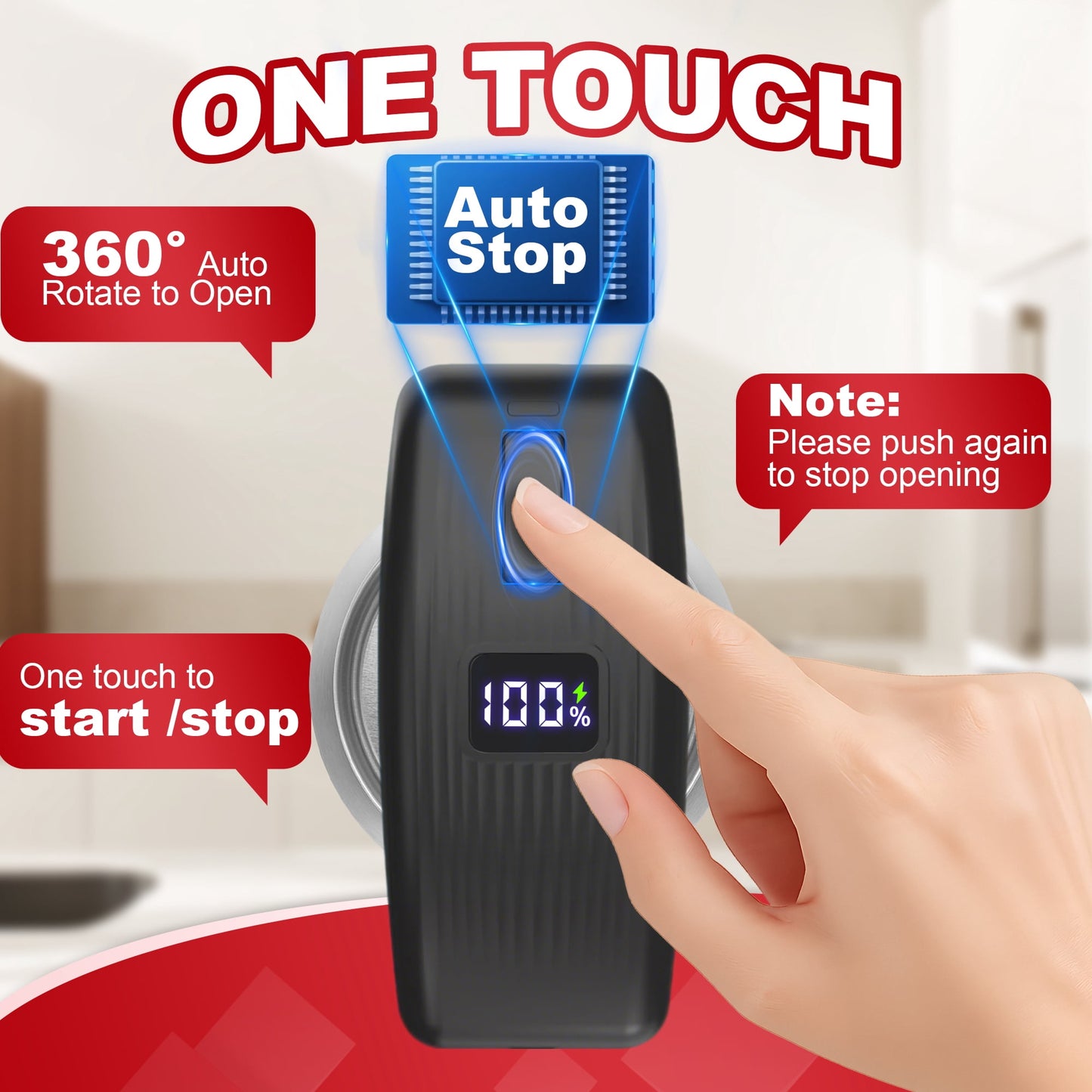 Casualife Electric Can Opener, USB Rechargeable with LED Display, One-Touch Operation, Smooth Edge, Hands-Free for Kitchen, Seniors & Arthritis Users, Black