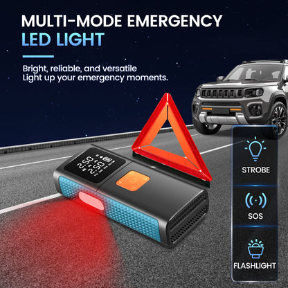 Floray Car Jump Starter with Air Compressor – 16V Jump Pack & Tire Inflator with 5 Pressure Modes, Power Bank, Emergency LED Light, and Smart Safety Protection