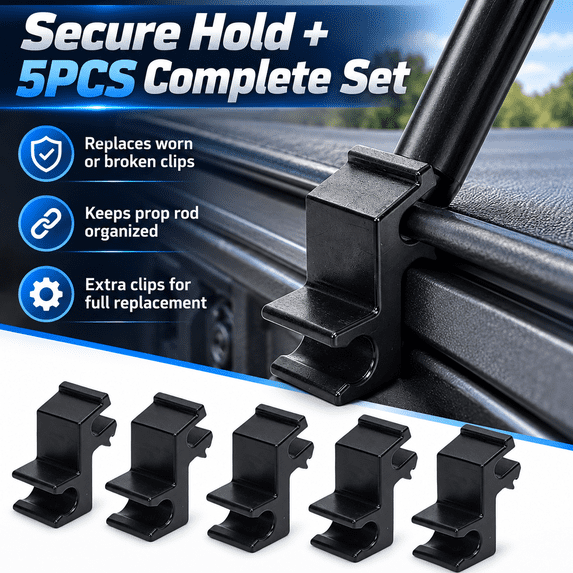 GigBu 5-Pack Tonneau Cover Prop Rod Clips, Replacement for Hard Folding Truck Bed Covers, Plastic