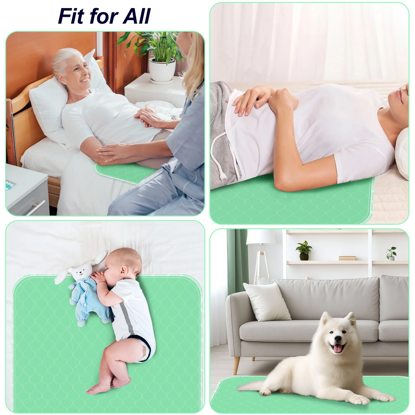 BOKYAN Washable Bed Pads 4 Pack 34"x36", Reusable Incontinence Underpads with Extra Heavy Absorbency for Diaper Changing, Pee Pads, Puppy Pads, Waterproof Sofa and Floor Protector, Green and Blue