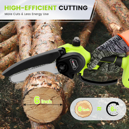 YAHHU 6 inch Mini Chainsaw Set with Oiler System & 21V Battery, Cordless Electric Chainsaw,New