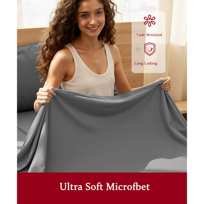 YGXNEWER 3 Pcs Twin Bed Sheet Comfort Set, Soft Breathable Microfiber Sheets, for 14" Deep Mattresses, Pillowcases, Flat Sheet, Fitted Sheet, Gray