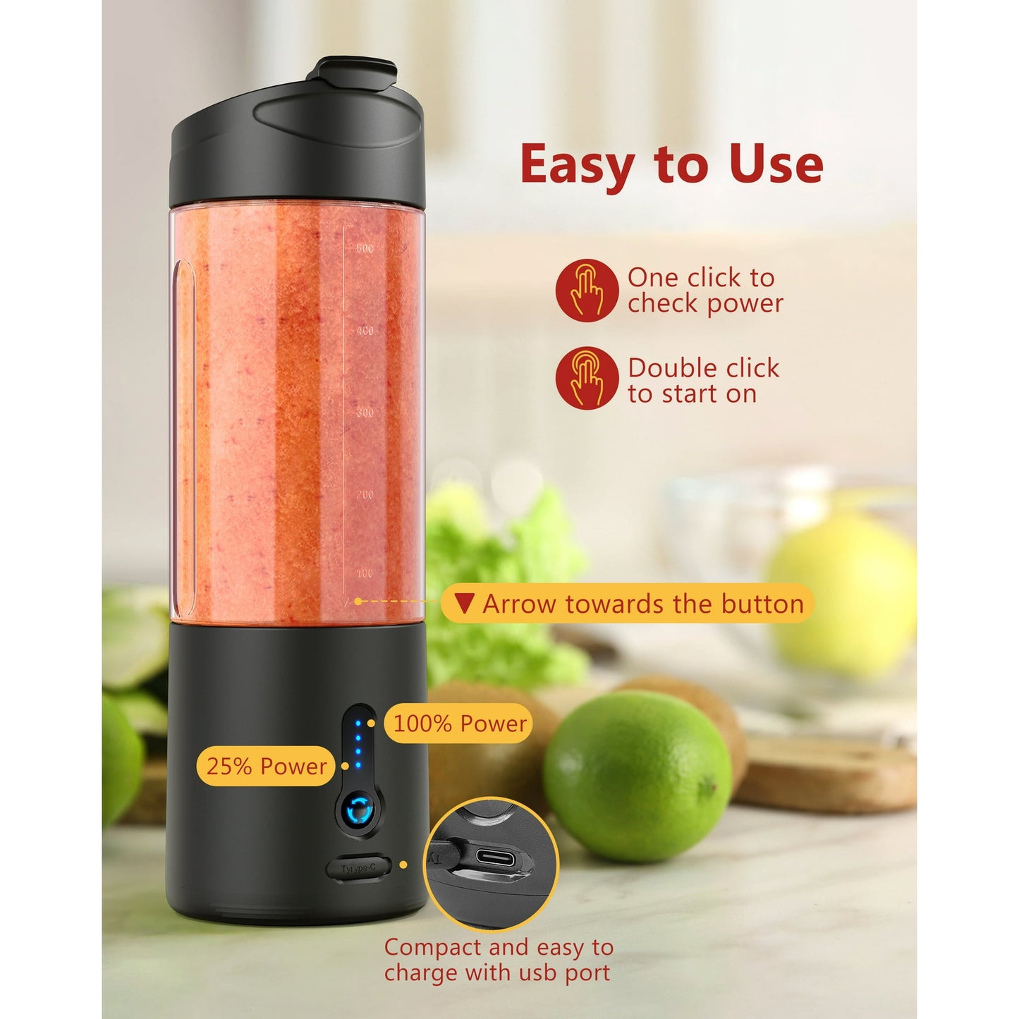 Suodoka 18 oz Portable Personal Blender for Smoothies Shakes, Fruit Mixer with Travel Lid for Gym