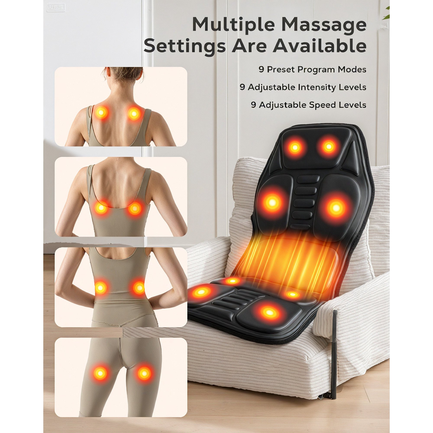 BOKYAN Back Massager, Electric Full Body Massager with Heat, Seat Cushion Massager Vibration Chair Pad for Home Car, Gifts