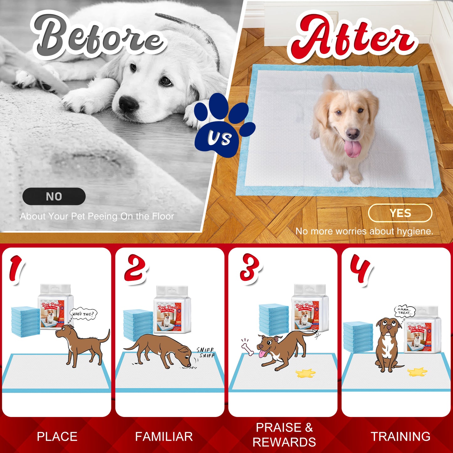 Puppy Dog Absorbent Training Pads, XL, 75 Count Disposable Pee Pad