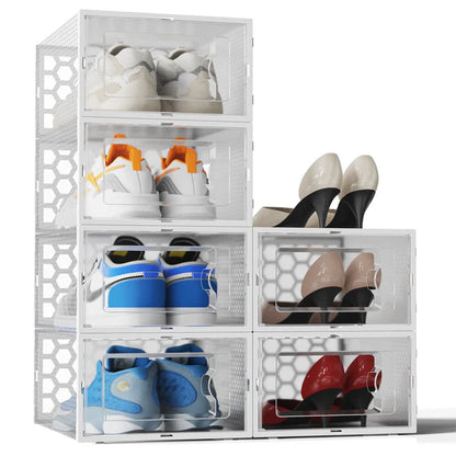 RIOUSERY Shoe Boxes Set of 6, Clear Plastic Stackable Shoe Storage Organizer for Closet Entryway, Shoe Containers with lids